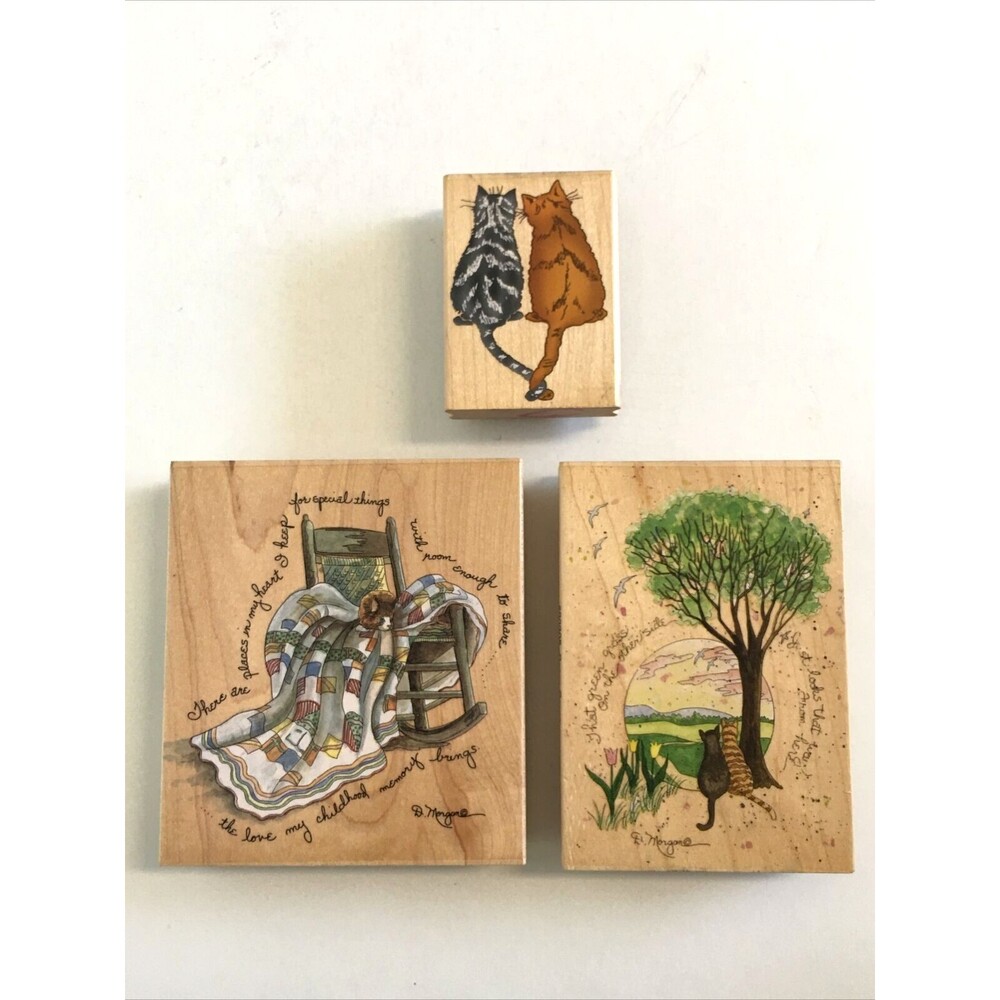 3 Stamps Happen Inkadinkado Rubber Stamp D Morgan Cats Friends